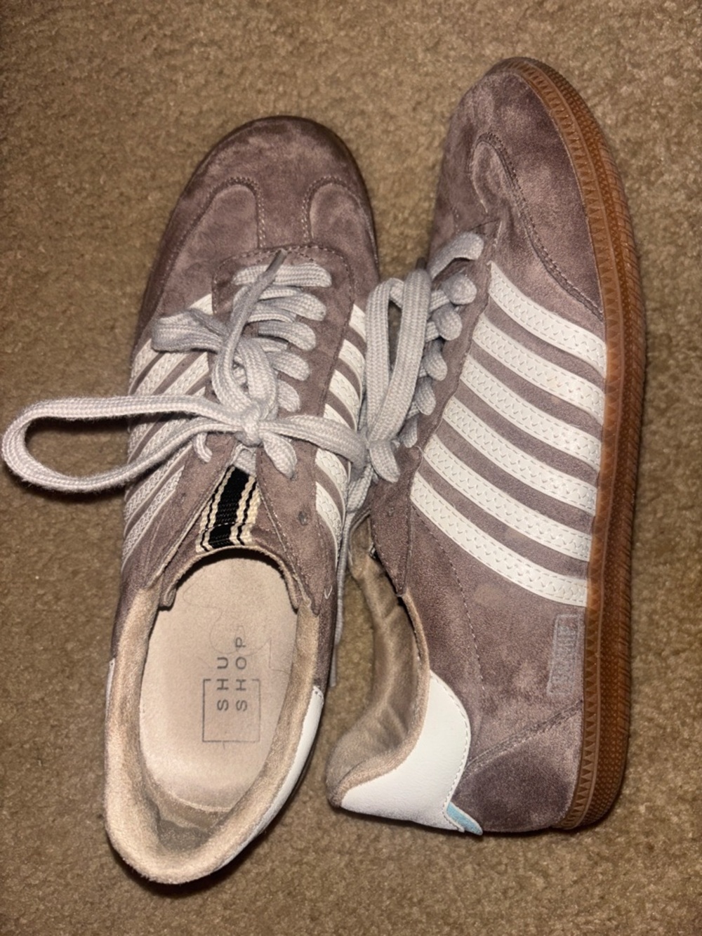 Stevies Taupe Suede Sneakers with White Stripes
